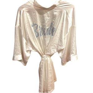 Victoria's Secret "Something Blue" Rhinestone BRIDE White Robe with‎ Tie O/S